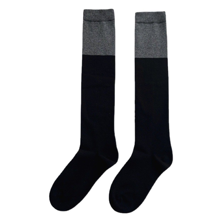 Black and gray color matching socks women's JK calf socks stitching knee socks academic style mid-barrel autumn and winter plus velvet padded stockings