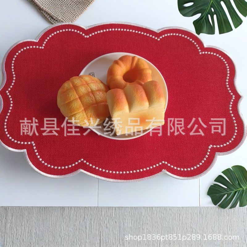 Cross-border Hot Sale Light Luxury Hemp Embroidered Placemat Bamboo Cloth Christmas Plate Cloth Holiday Napkin Placemat Hollow Table Runner