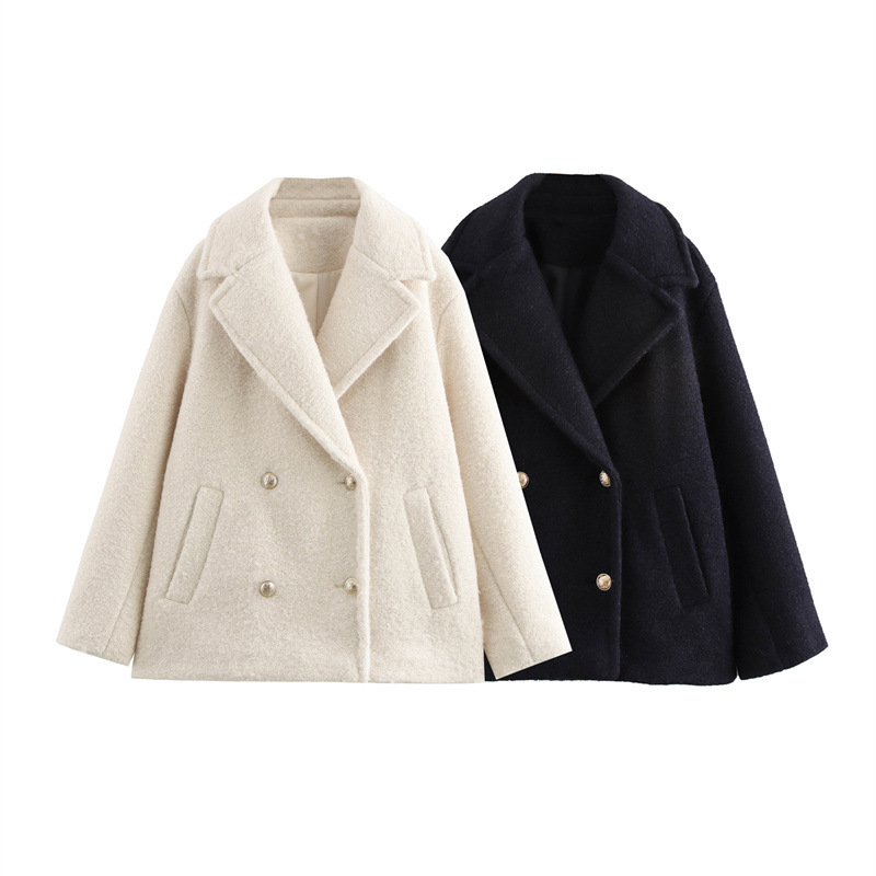 SAW AliExpress Cross-border Independent Station European and American Style Female Temperament Lapel Beaded Leather Double-breasted Coat 3046296