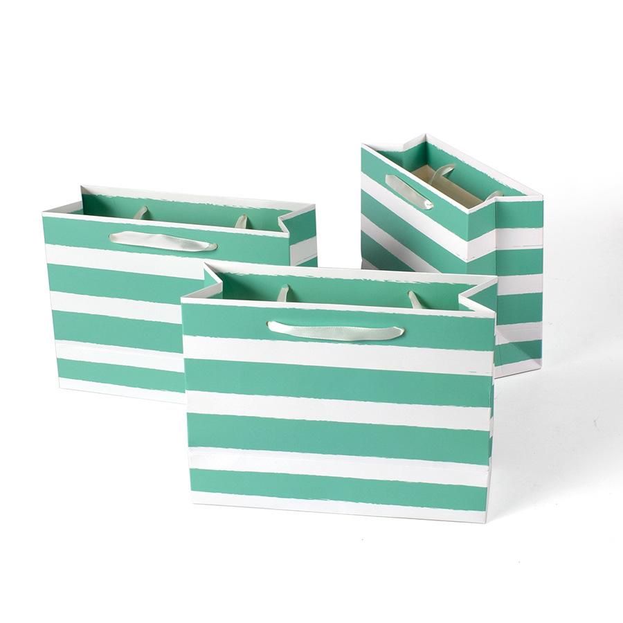 Birthday Gift Paper Horizontal Stripe Fresh Green Handbag White Card Gift Bag Spot Paper Bag Hand Gift Bag