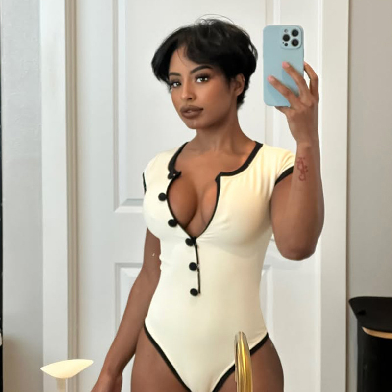 Picture of Foreign Trade 2025 Spring and Summer New European and American Women's Fashion Single-breasted Sexy Sleeveless Slim-fit Hot Girl Tight Pants
