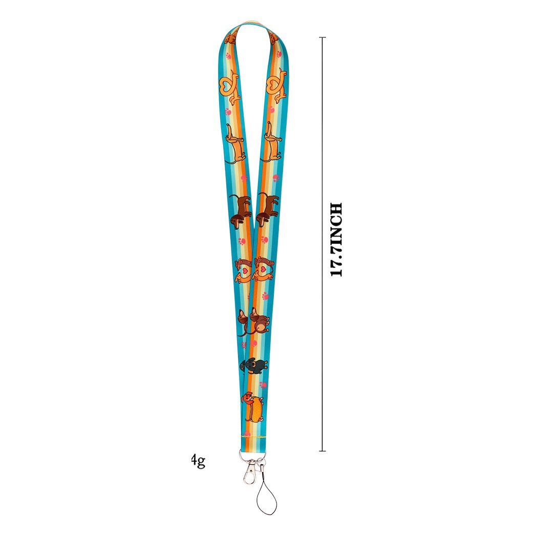 Cute dachshund mobile phone lanyard personality cute key accessories double-sided printed polyester long lanyard