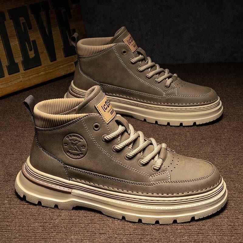 Men's Shoes Autum New British Retro Mid-Top Boots Men's Casual Work Shoes Trendyy Low-Top Short Boots Leather Shoes