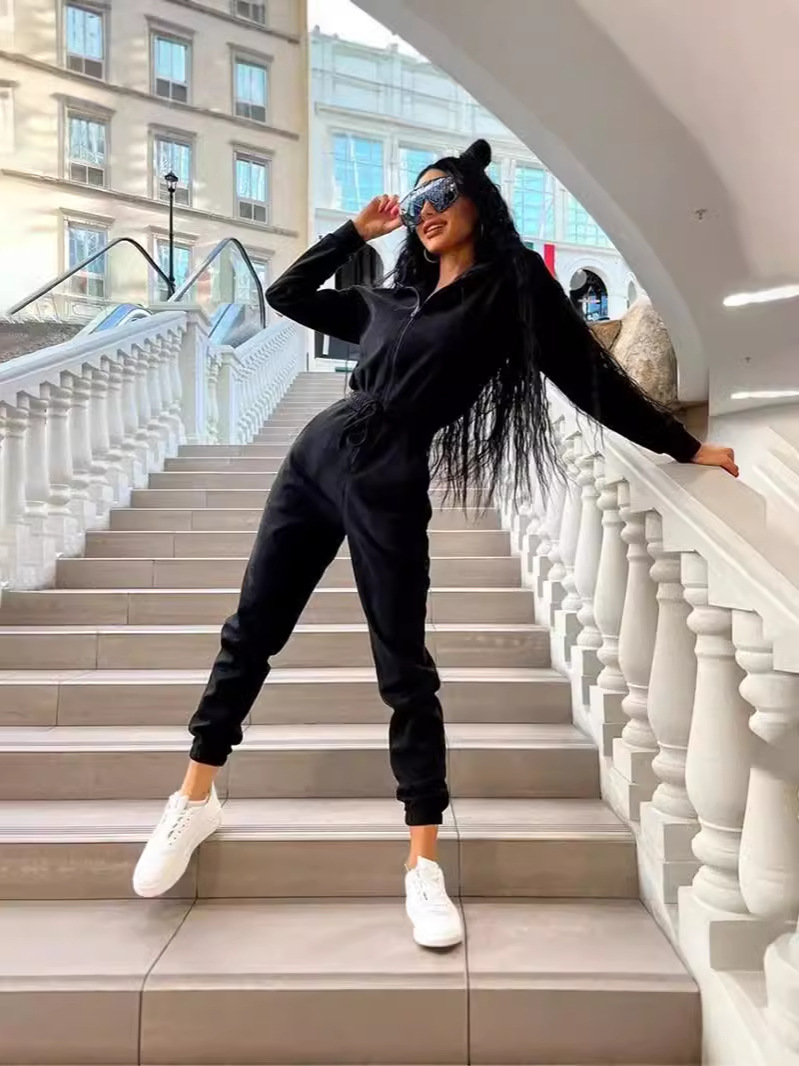 Picture of Cross-border Best Selling 2024 Amazon ebay Sports Casual Women's Clothing Hooded Rope Leg Jumpsuit suit