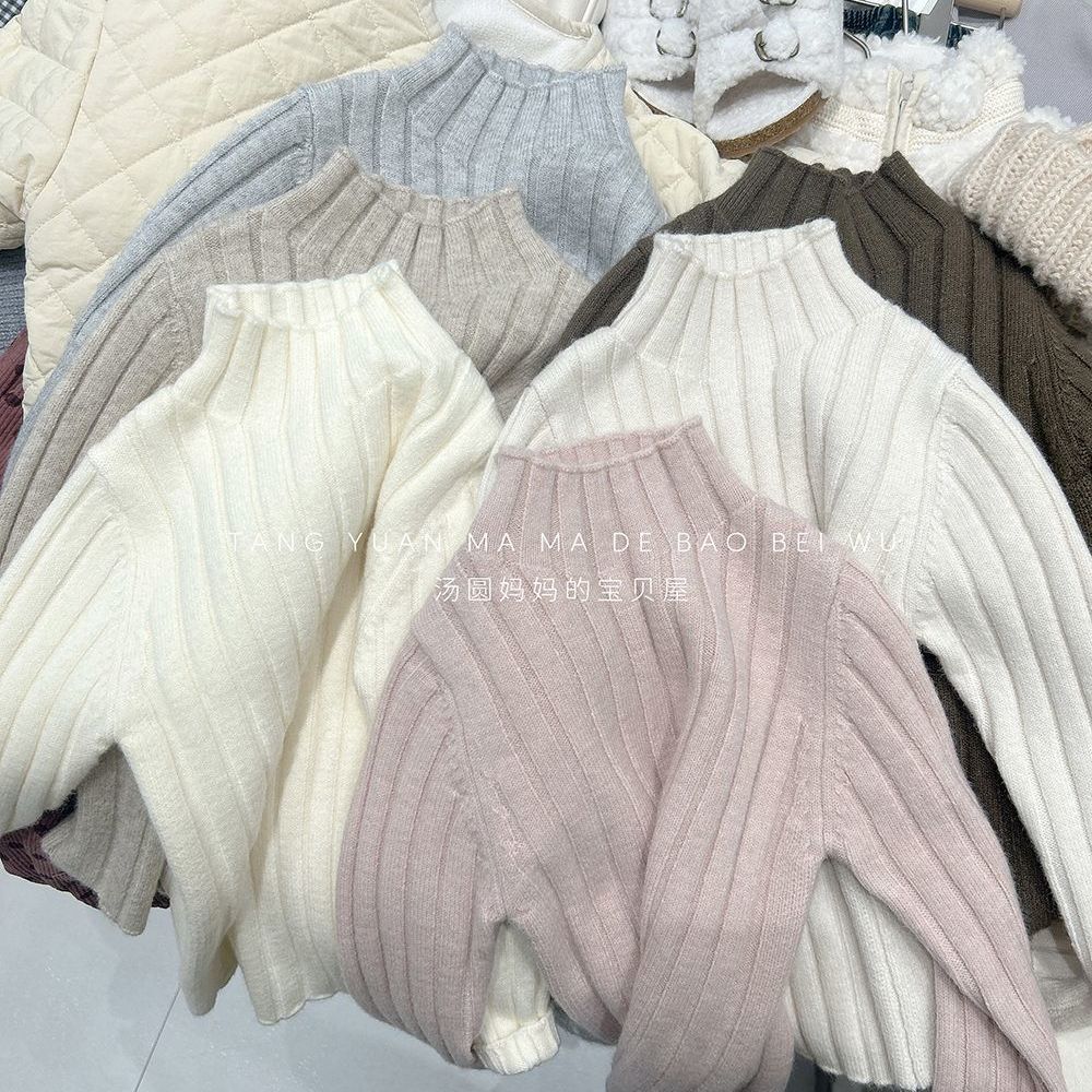 Picture of Boy's Boy's Sweater 24 Autumn and Winter Children's Simple Pit Strip Mock High Collar Base Shirt Girl's Western Style Pullover Sweater