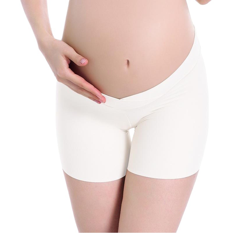 Antibacterial Ice Silk Comfortable Seamless Maternity Underwear V-Shaped Low-Waist Boxer Briefs Breathable Maternity Bottoming Shorts Safety Pants