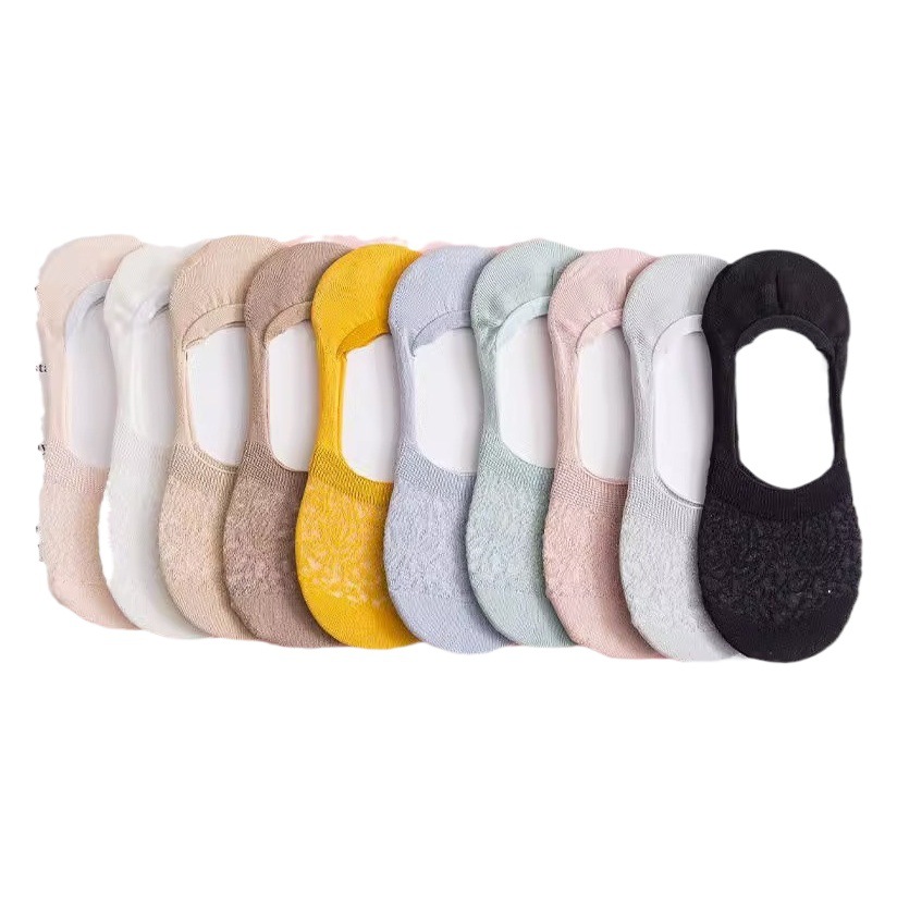 Summer thin women's ankle socks low-cut mesh invisible silicone non-slip solid color socks cotton Deodorant Cotton socks