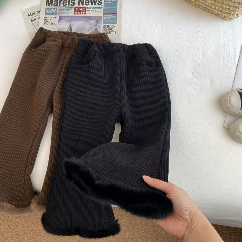 Picture of Girls' Pants Autumn and Winter 2024 New Western-style Flared Pants Small and Medium-sized Children's Fashionable Winter Women's White Fleece-Lashed Pants
