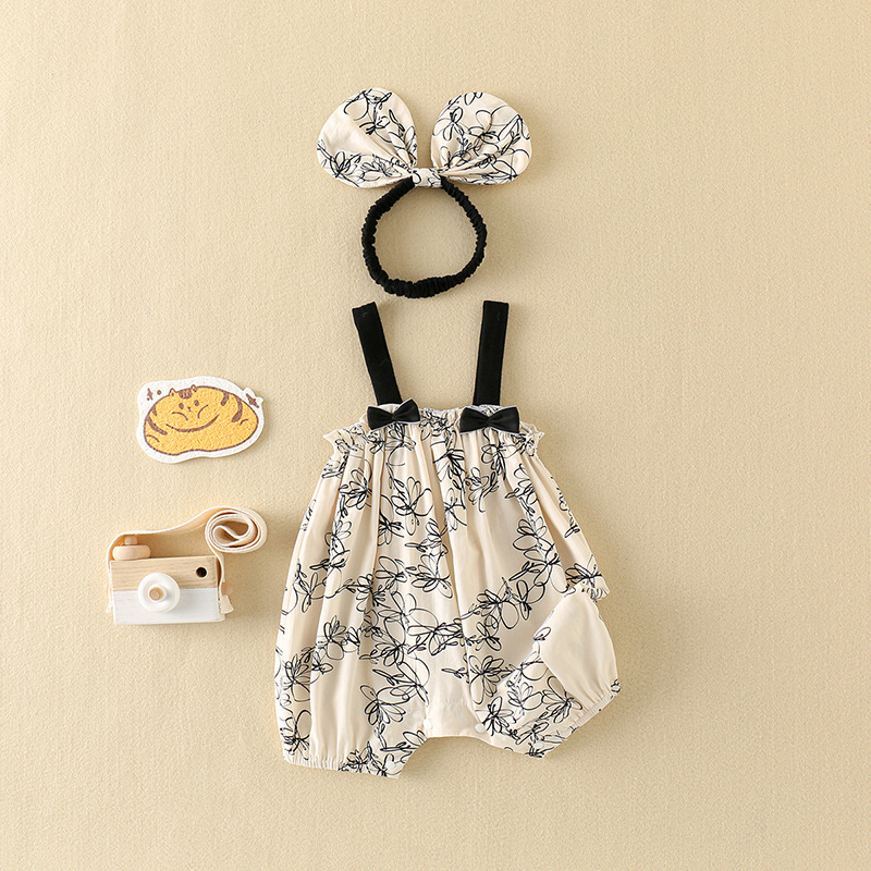 Picture of Baby Clothes Summer Wear Thin Newborn Girl Baby Jumpsuit Princess Full Moon Hundred Days Sling Haggown Climbing Wear