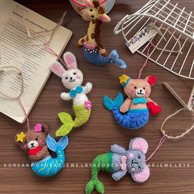 New Hanshi Nepal Handmade Wool Felt Pendant Mermaid Small Animal Bag Keychain Bunny Rabbit Hanging Ornaments