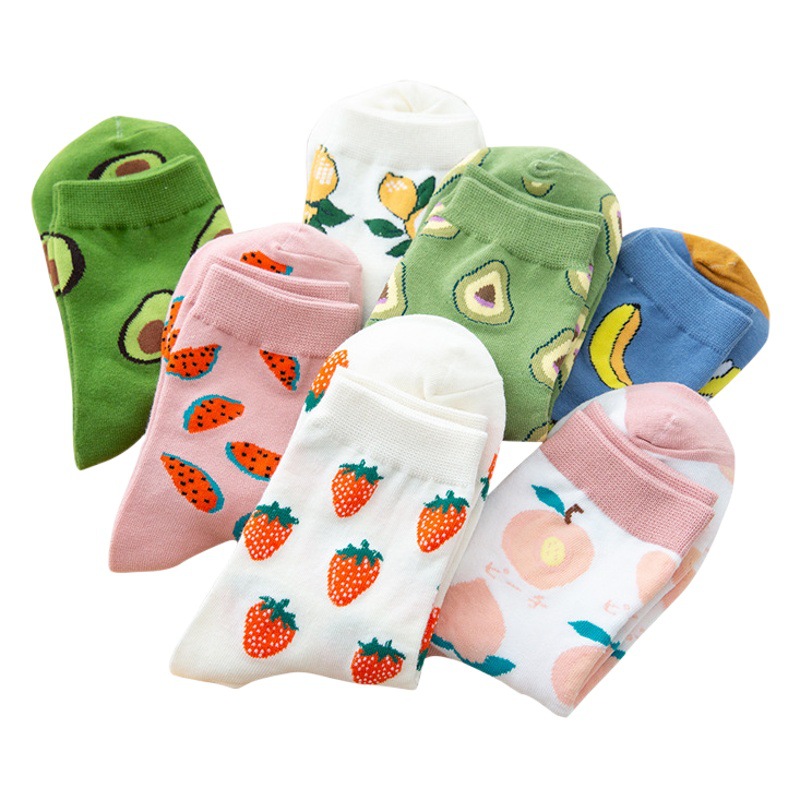 Socks Women's Korean Style Trendy Mid-length Socks Japanese Style Stockings Autumn and Winter Mid-length Socks Students Cute Cartoon Fruit Mid-length Socks