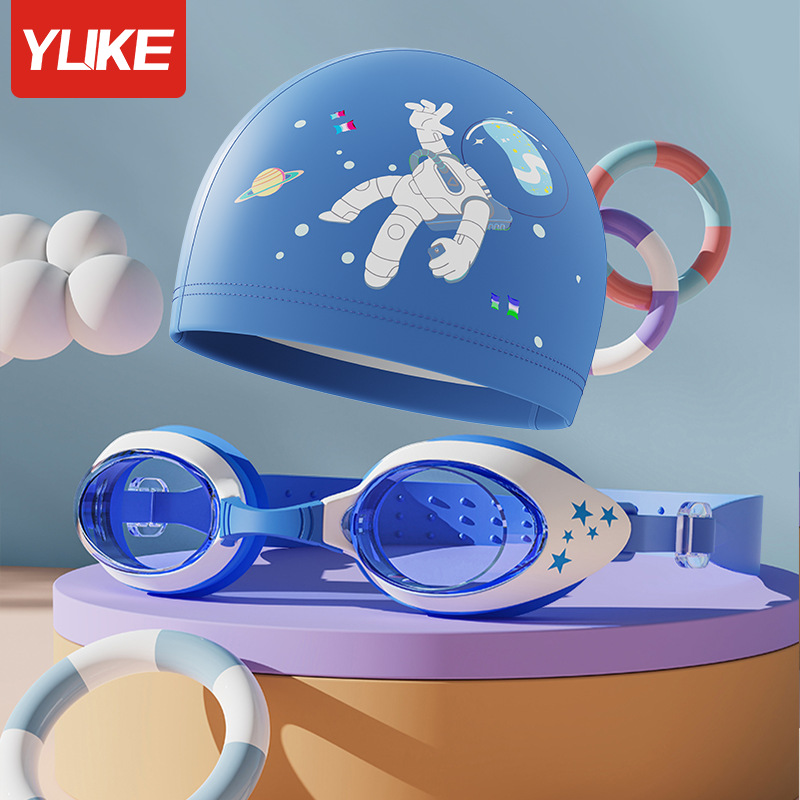 Picture of Children's swimming goggles waterproof anti-fog HD boys and girls professional swimming glasses swimming cap set diving special equipment