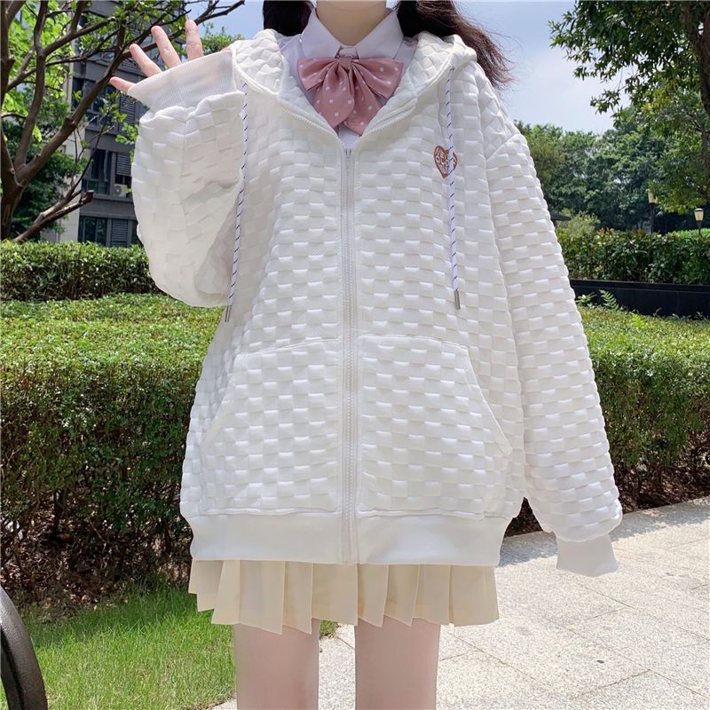 Picture of Autumn and Winter New Style Japanese Style Sweet Loose Retro Versatile Student Niche Design Waffle Jacket Women's Cardigan Top