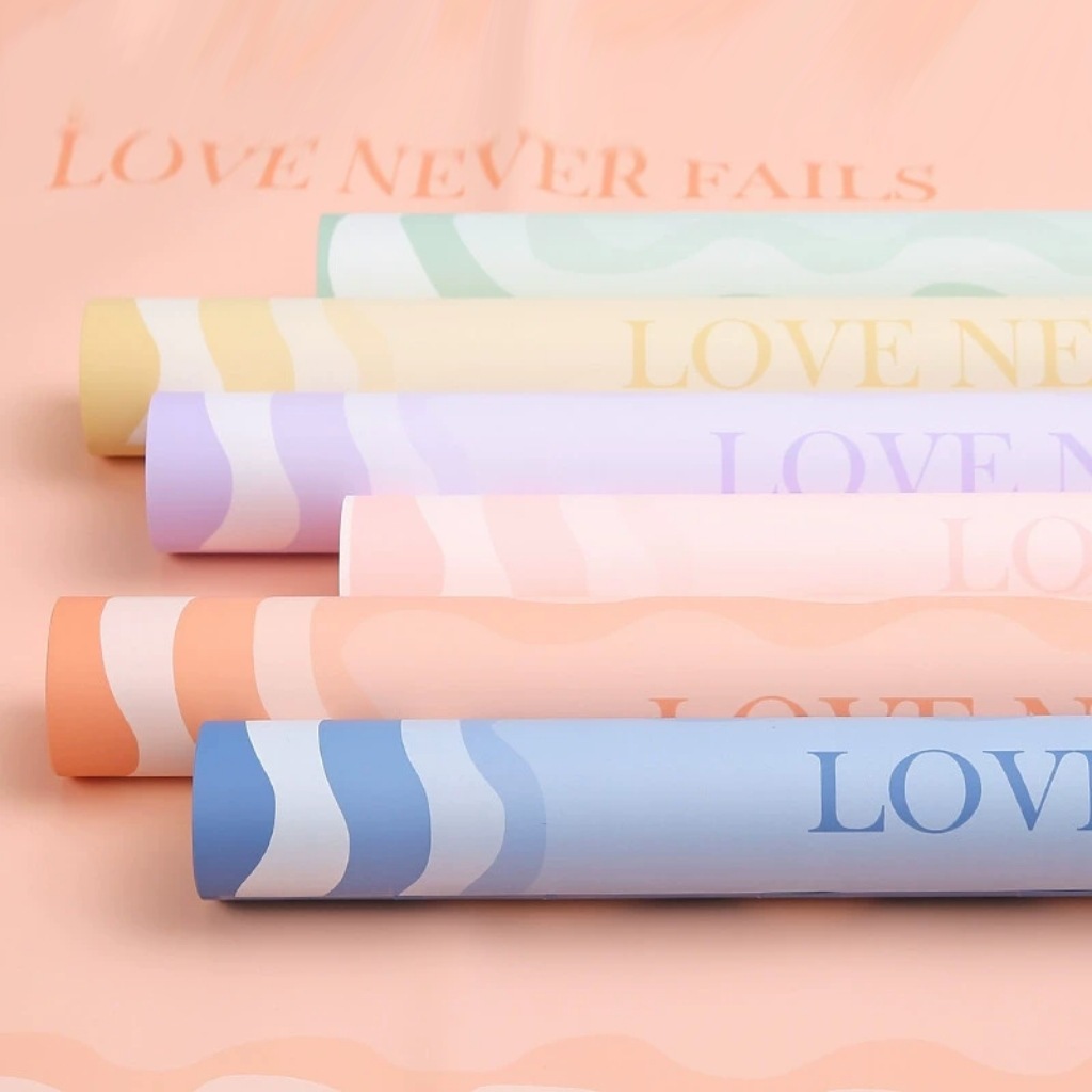 Manufacturer Wholesale High-Value Colorful Macaron Waterproof and Moisture-Proof Ouya Paper Love Road Flower Bouquet Wrapping Paper