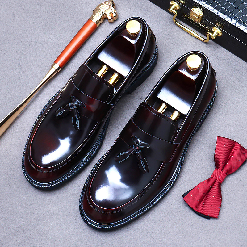 Picture of [Big Sale] Men's Shoes Business Shoes Cow Lining Thick Sole Painted Tassel Heightening Formal Shoes Genuine Leather Easiest for Match Large Toe Shoes