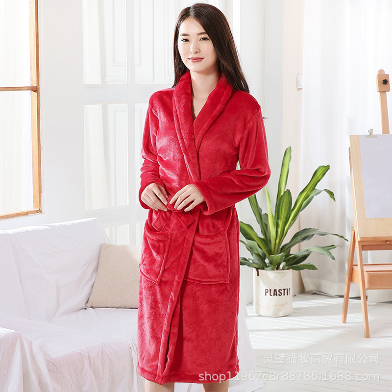 Picture of Factory in stock Flannel Nightgown Exlongation Coral Fleece Bathrobe Couples Home Clothes Pajamas Autumn and Winter Bathrobe for Men and Women