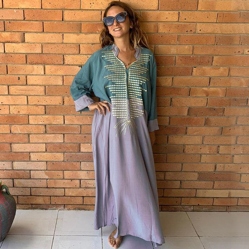 New rayon loose long dress embroidered blouse vacation loose Beach jumpsuit long dress bikini swimsuit blouse for women