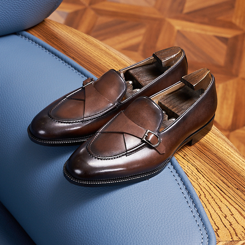 Trendy Casual Men's Loafers Fashion Buckle Slip-on Lazy Leather Shoes Summer British Cowhide Men's Shoes