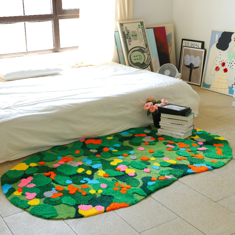Moss Flocking Carpet Tufted Long Bedside Blanket Room Mat Forest Flower Bay Window Machine Washable Non-Slip Carpet