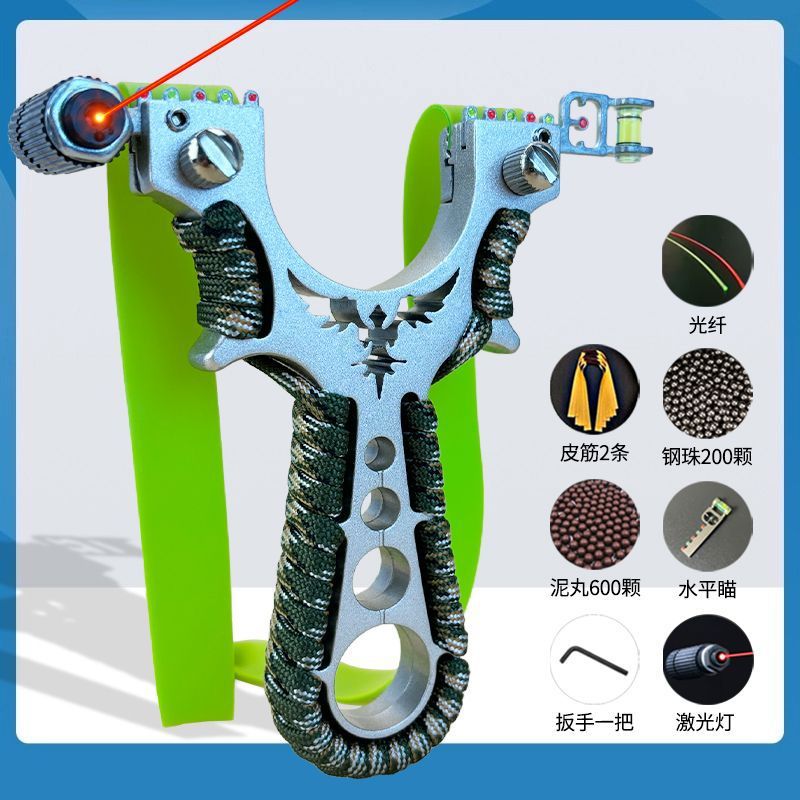 Picture of New Aviation Aluminum Alloy Flying Eagle Slingshot for Adults Outdoor Practical Competition Flat Rubber Band Set Single Laser Aiming Tactical