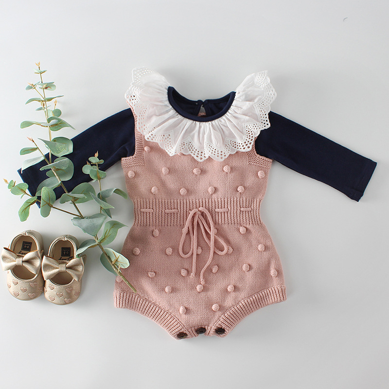Picture of 2025 Spring Handmade Pom-Pom Baby Knitted Romper Onesie for Infants and Toddlers, Ins Style