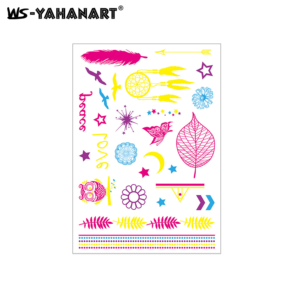 Picture of Cross-Border New Creative Fluorescent Flower Arm Tattoo Face Stickers Waterproof Feather Tattoo Arm Tattoo Stickers in Stock