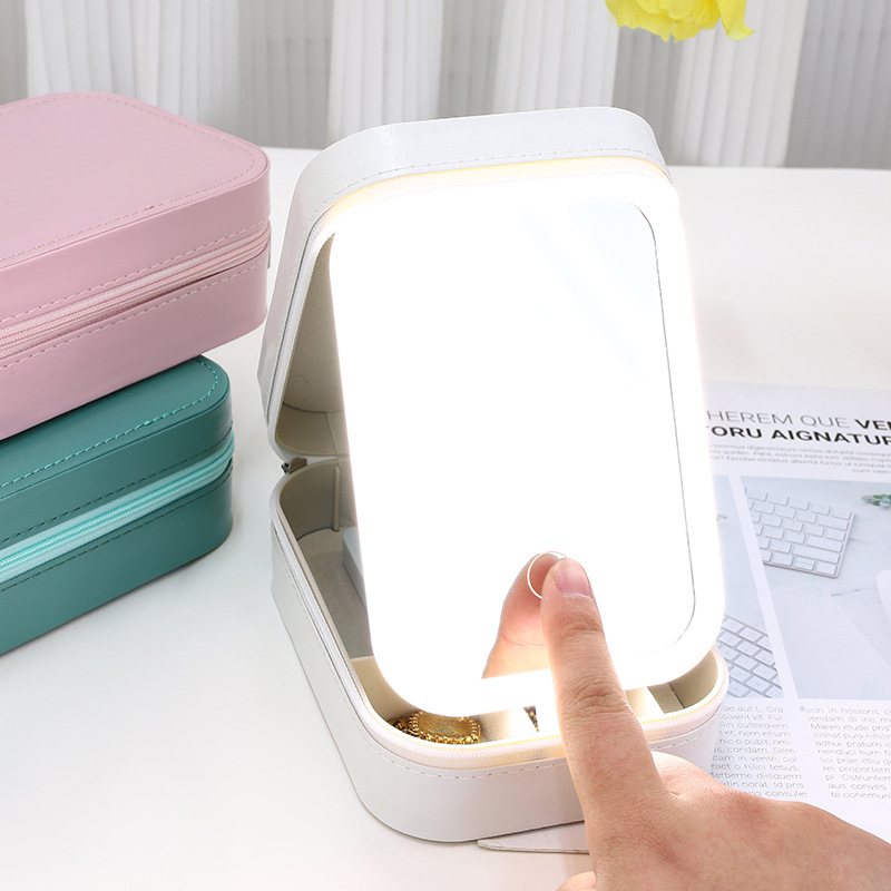 Multifunctional Led Makeup Mirror with Light, Dustproof Portable Cosmetic Storage Box, Jewelry Box