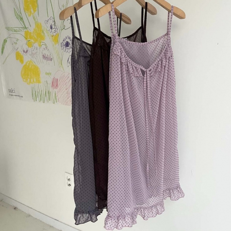 Picture of Three-Color Summer New Korean Ins Polka Dot Y2K Style Polka Dot Fungus Lace Suspender Chiffon Skirt Japanese Style Style Cute