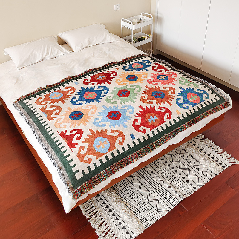 Bohemian style cotton yarn jacquard cover blanket bed end decoration towel hotel linen hotel homestay bed flag bed end towel