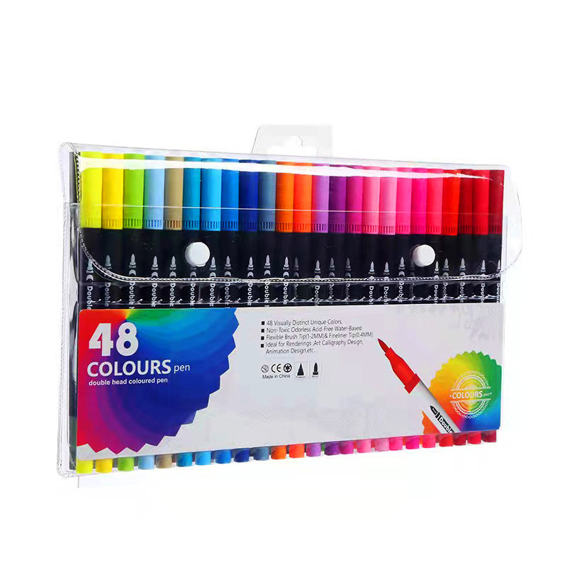 Picture of Children's brush water-based soft head double watercolor pen color washable soft head pen set