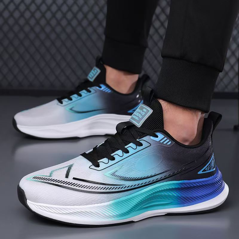 2025 spring and summer new fly woven mesh surface casual shoes shock absorption running shoes fashion breathable contrast color soft bottom sneaker
