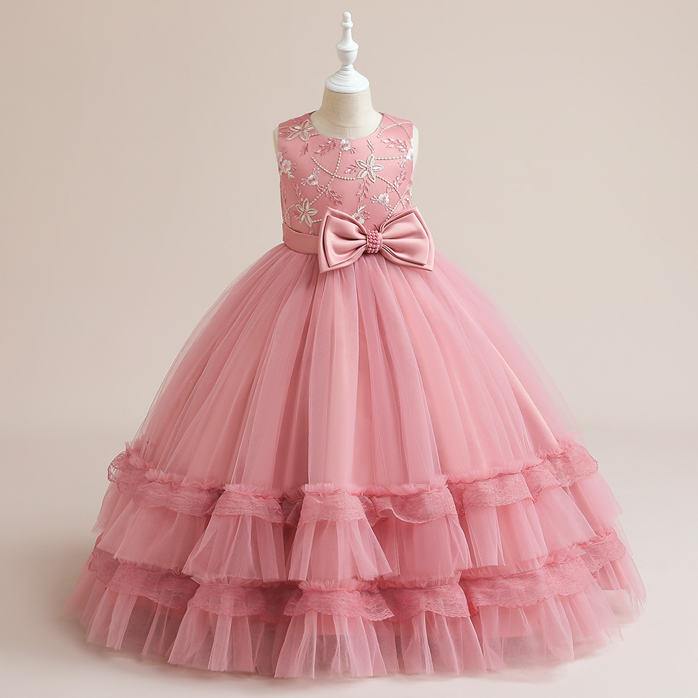 European and American Summer New Style Dress Mesh Puffy Three-dimensional Bow dress Banquet Evening Dress High-end Elegant