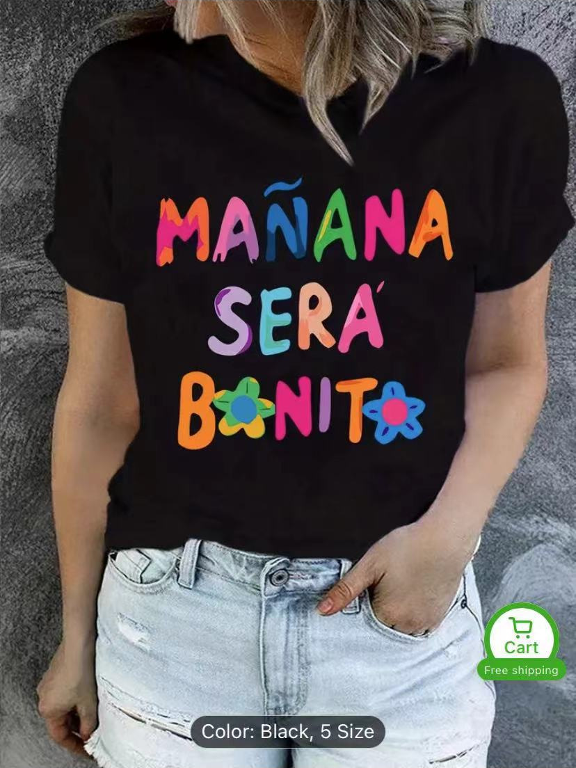 AliExpress Europe and the United States cross-border spot printed round neck T-shirt spring and summer casual short sleeve round neck jacket short sleeve women's T-shirt