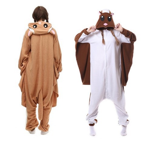Polar Fleece Cartoon Animal One-Piece Kigurumi Brown Flying Squirrel Pajamas Couple Loungewear