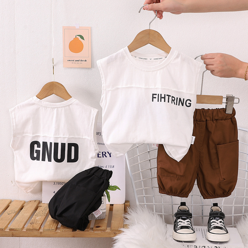 Picture of Summer foreign-style baby two-piece boy's new summer handsome thin stitching letter vest suit tide direct sales
