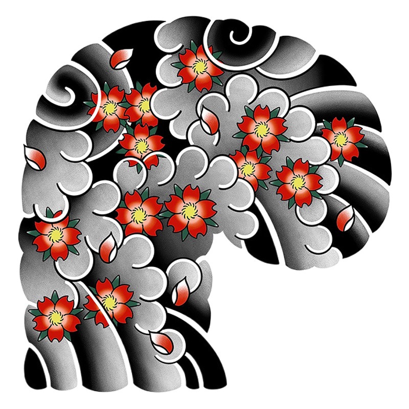 Cherry Blossom Half-colored Tattoo Sticker Totem Chest Lasting Social Flower Chest Tattoo Tattoo Waterproof Sticker for Men and Women