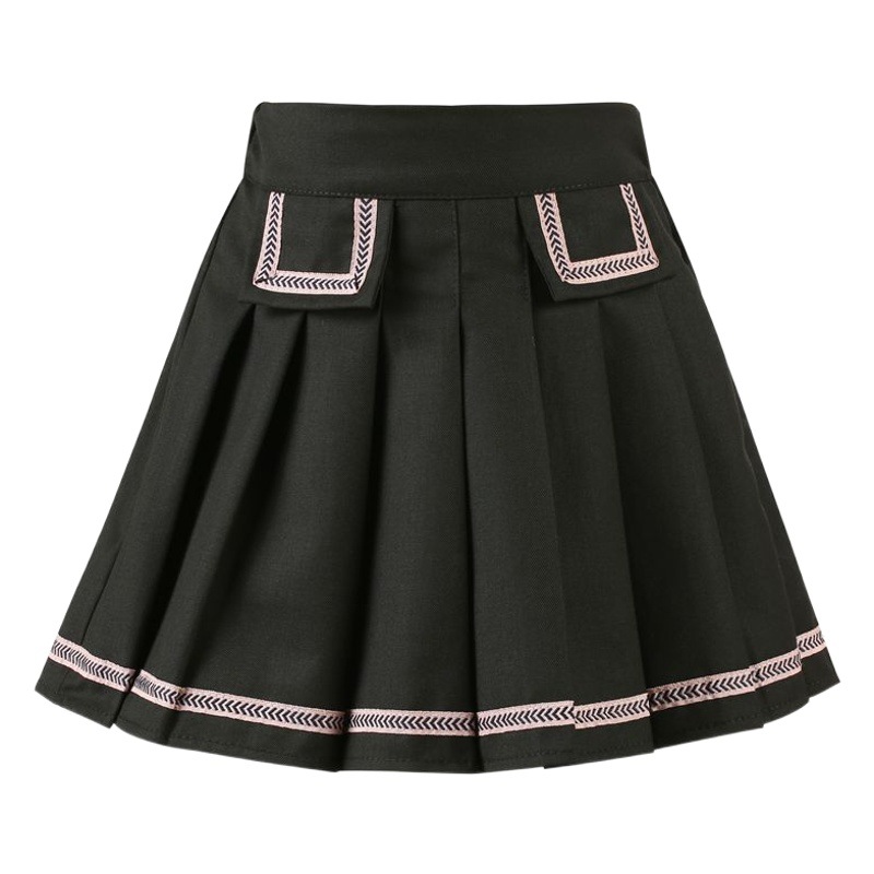 Student Skirt Autumn New Short Skirt Pure Color Pleated Skirt Elastic Waist Versatile Suit Skirt Export Baby Girl Half Skirt