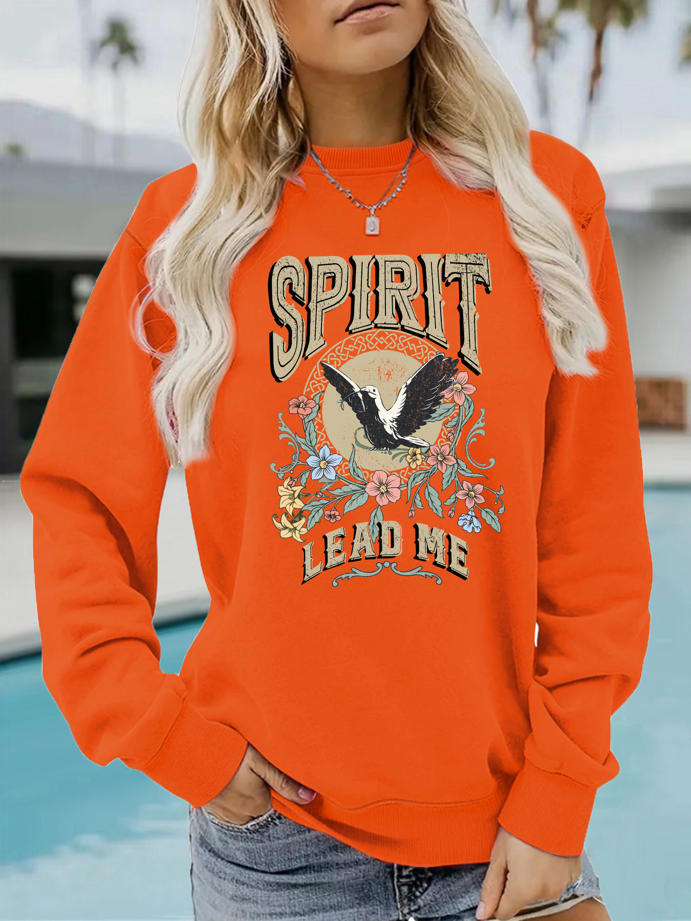 Picture of Amazon Cross-border Foreign Trade Casual Long-sleeved Turtleneck Shirt SPIRIT LEAD ME Printed Loose Women's Sweatshirt