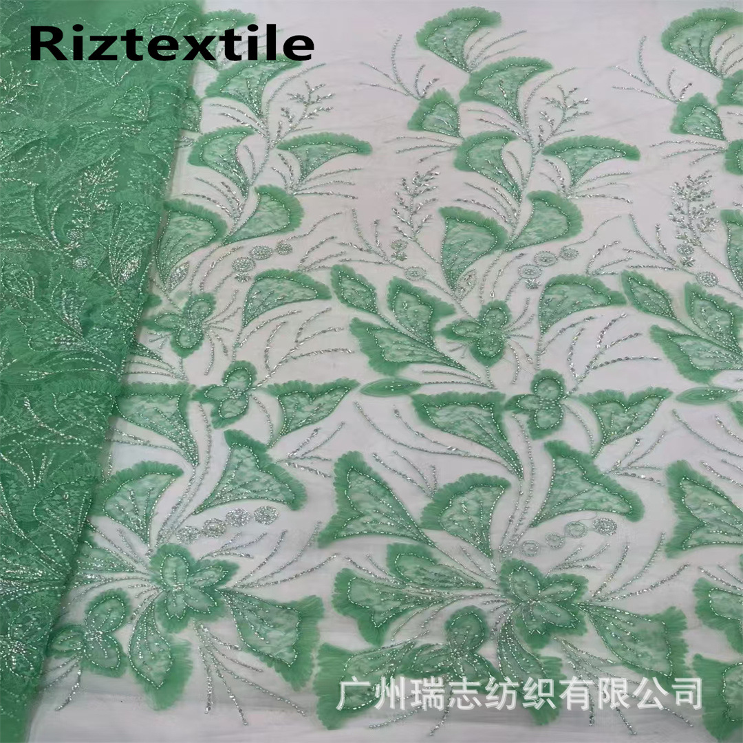 in stock new mesh bead tube lace three-dimensional flower plate flower bead embroidery dress dress cheongsam fabric lace