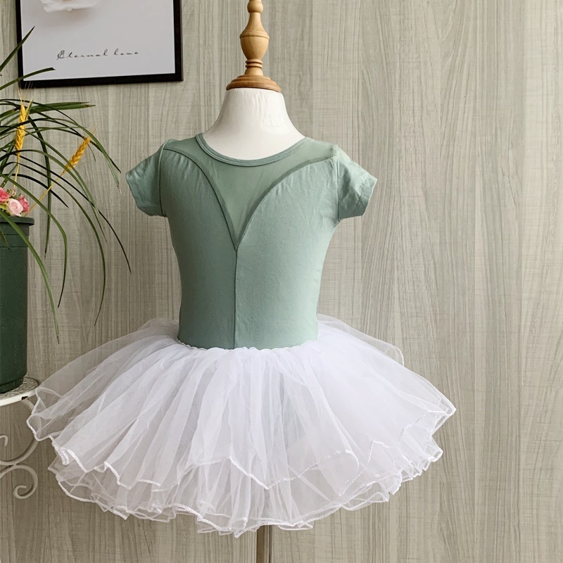 Picture of Children's Dance Training Clothing Mesh One-piece Open Crotch Hidden Button Summer Short-sleeved Clothing Chinese Folk Dance Test Grade Female