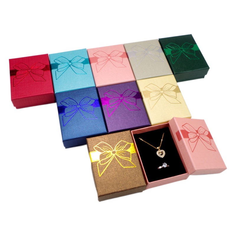 In stock lid carton jewelry box necklace ring jewelry packaging box fashion bow jewelry box wholesale