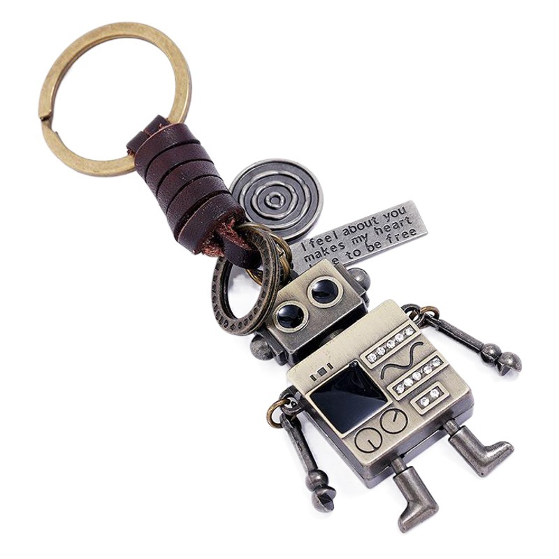 Casual and Personalized Retro Woven Hand and Foot Movable Robot Cowhide Keychain Creative Girl Bag Pendant