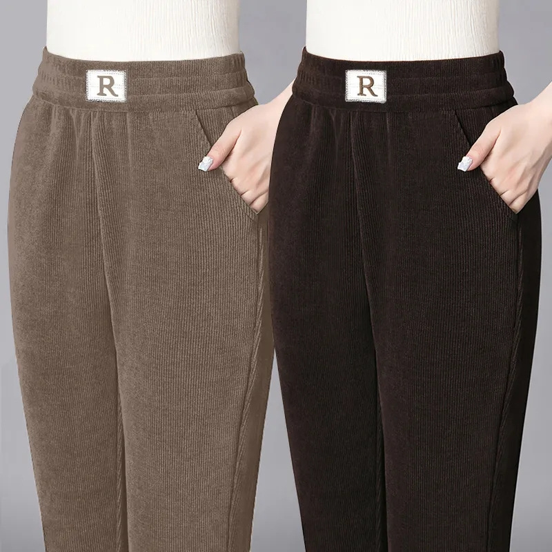 Chenille Harlan Pants Women's Winter fleece-lined Thickened Mother Pants Women's Loose plus size All-match Casual Pants Straight Leg Pants
