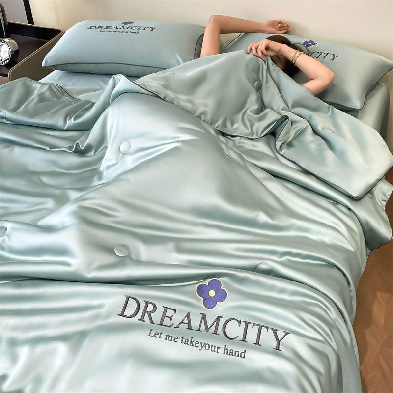 Picture of Class A Washing Ice Silk Embroidery Summer Quilt Four-Piece Set Air-Conditioned Quilt Sleeps Naked Summer Cool Quilt