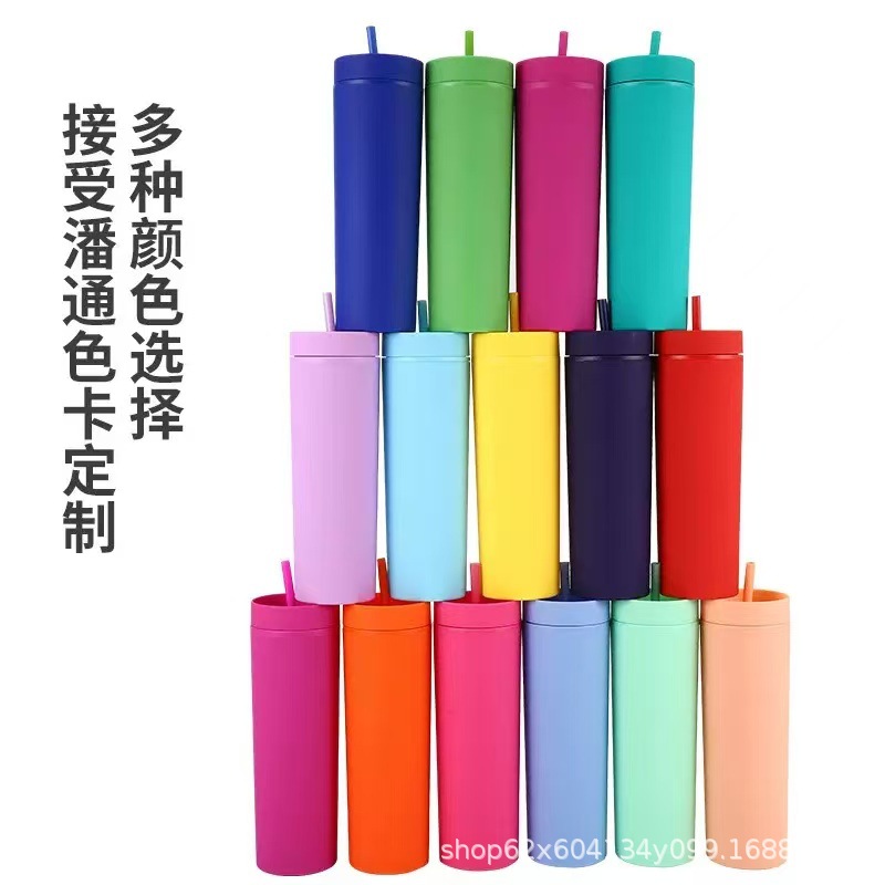 Amazon 16oz Double Layer Plastic Cup Large Capacity Simple Straight Tube Straight Tube Cup Frosted Rubber Paint Water Cup Gift Cup