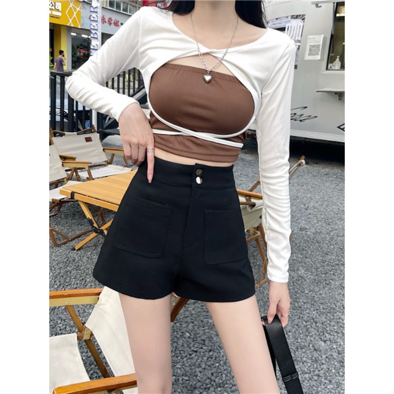 High Elastic High Waist Black Suit Shorts for Women Spring & Fall 2024 New Style Small Loose Slimming Look Outer Wear A-Line Boot Pants