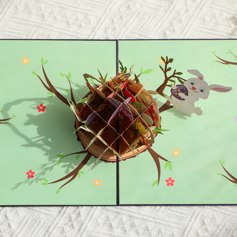 Picture of Easter egg rabbit stereo greeting card creative handmade paper carving Thanksgiving blessing message Amazon card wholesale