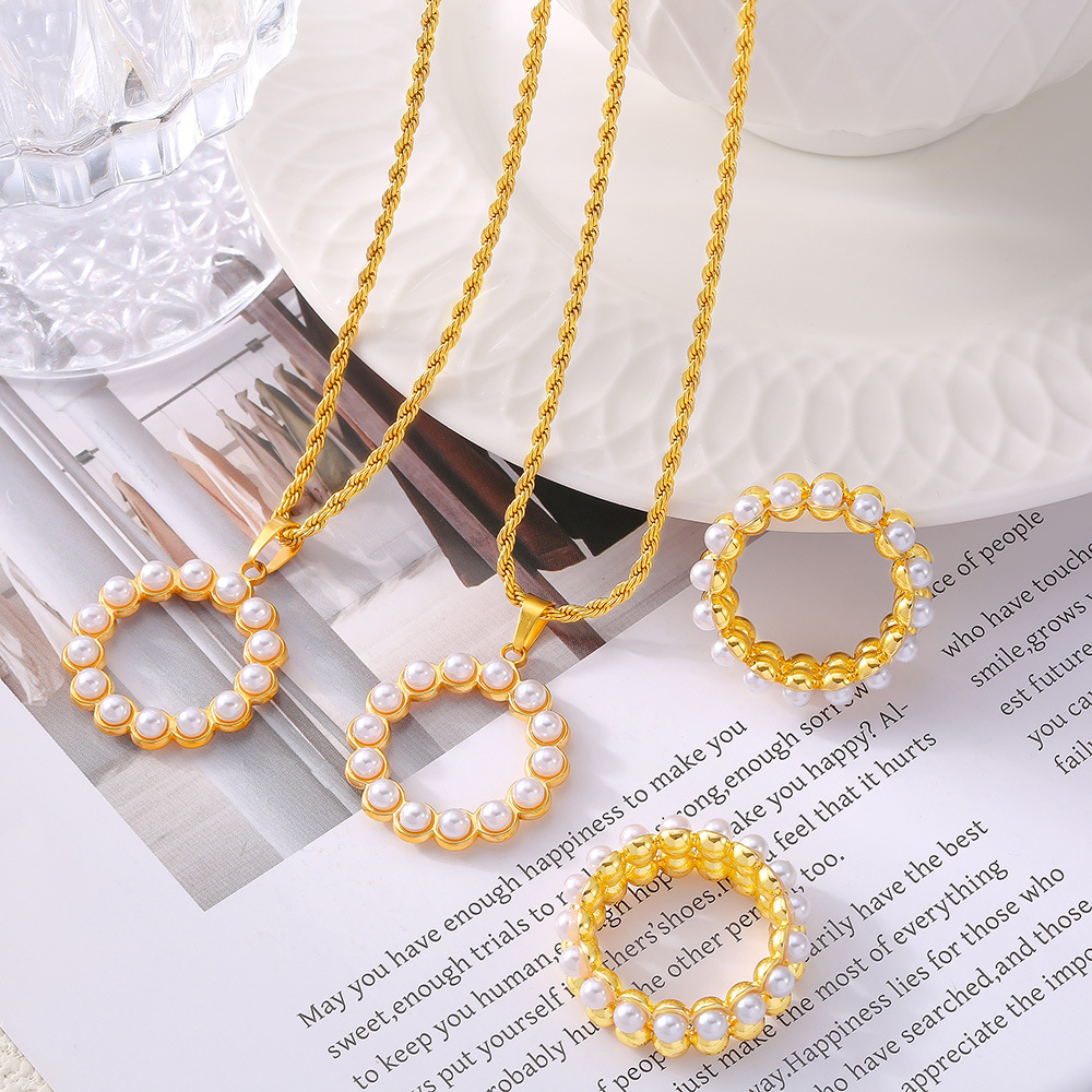 French vintage beads set rubber beads personalized titanium steel necklace copper plated ring jewelry set decorations wholesale women