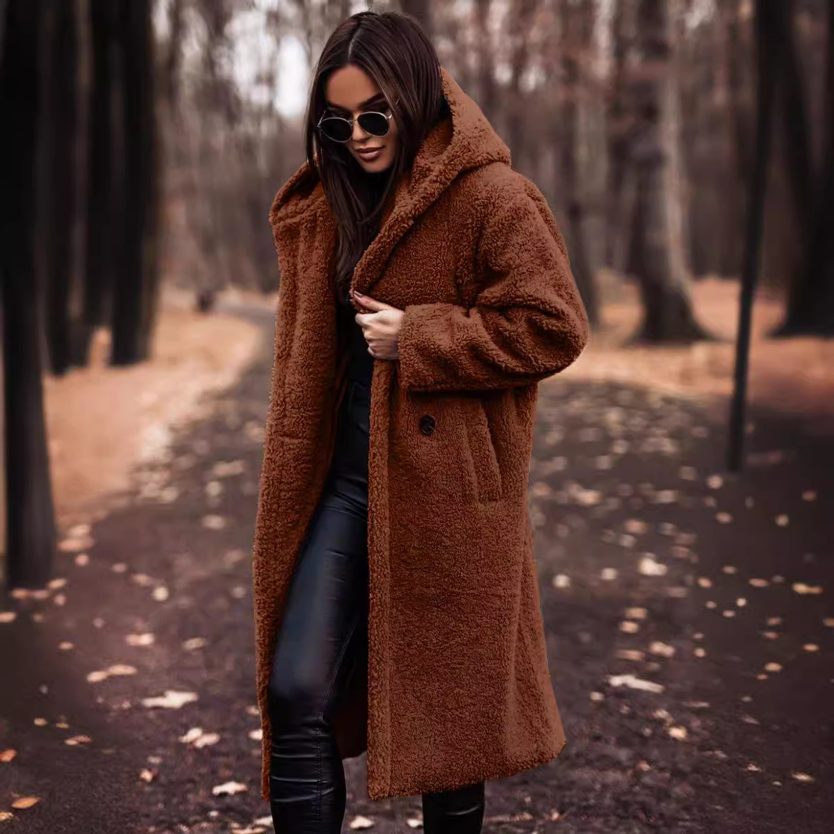 Picture of in stock Amazon wish Cross-border Supply 2024 Fall/Winter Fashion Long Clear Color Long Sleeve Wool Women's Coat