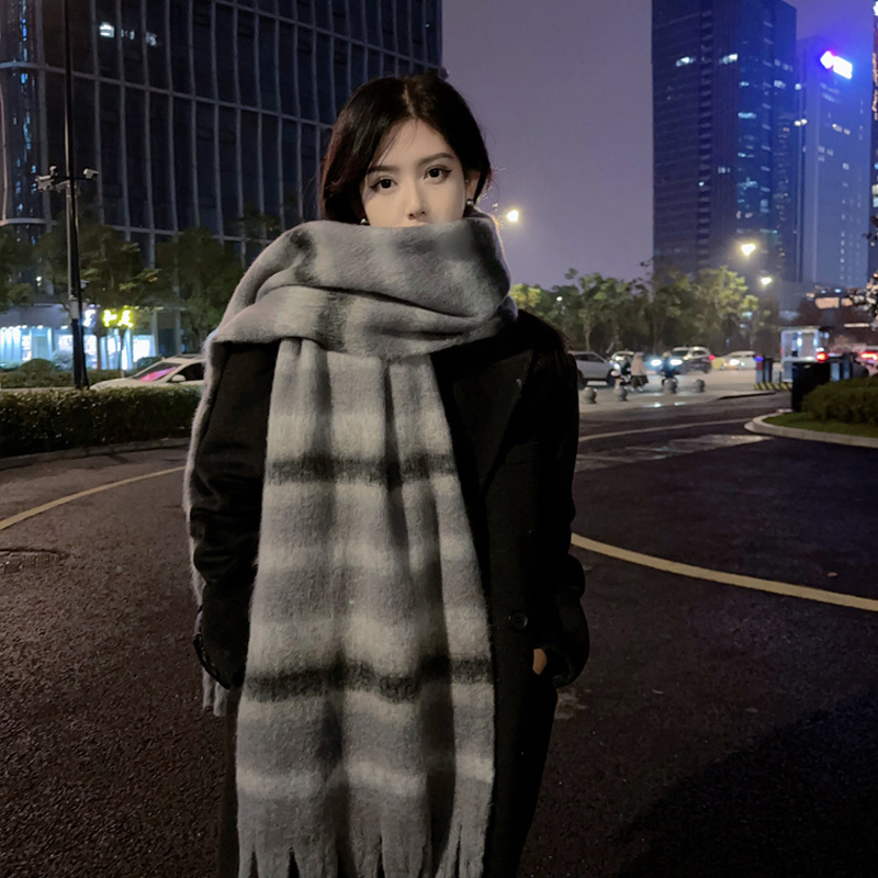 Picture of New Style Striped Mohair Plaid Scarf Women's Winter Warm Thickened Long Trendy Instagram Style Student Couple Scarf